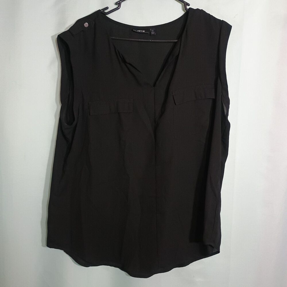 Apt 9 Black Sleeveless V Neck Utility Blouse Relaxed Career Workwear Top